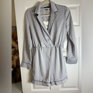 Missguided Light Gray Piped Silk Pajama Style Romper